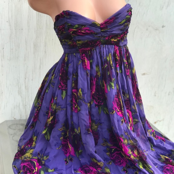Betsey Johnson silk purple rose dress babydoll vintage pinup dollbaby strapless - Picture 3 of 12